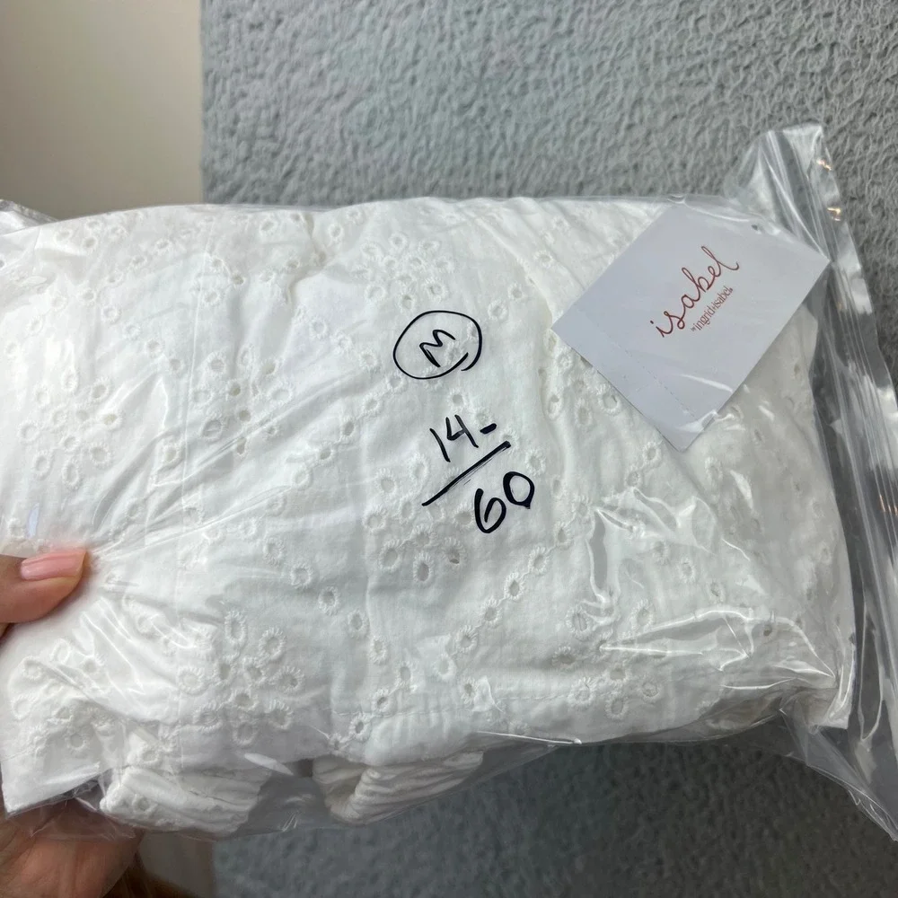 New Isabel by Ingrid & Isabel White Eyelet Maternity Maxi Dress V-Neck Smocked M - Picture 13 of 13